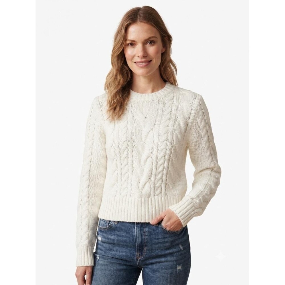 Banana Republic Sweater Womens M White Cable Knit Crew Neck Pullover Chunky